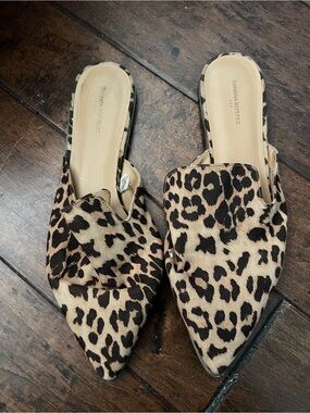 Banana Republic Leopard Print Pointed Toe Mule Flats Women’s Size 9 Tan/Black